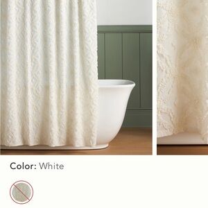 Anthropologie White Elsa Cotton Candlewick Shower Curtain NEW with new liner